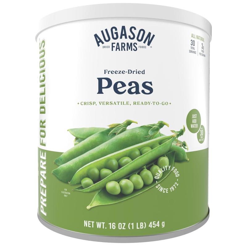 Сублиміваний зелений горошок Augason Farms Freeze-Dried Peas (15 порцій, банка 454г) термін зберігання 30 років