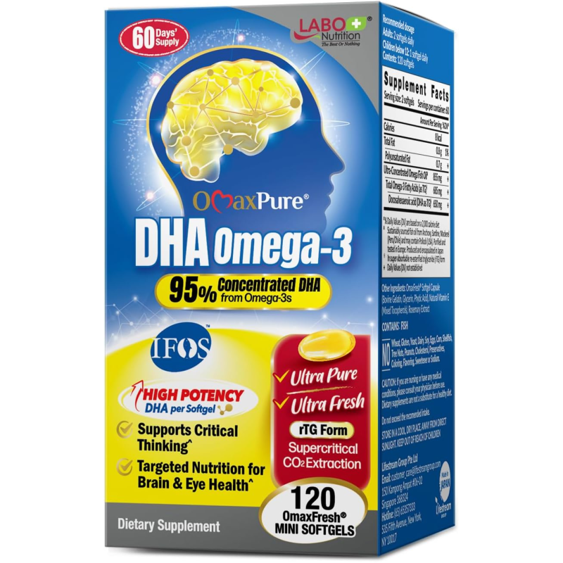 Преміум Омега-3 ДГК LABO Nutrition OmaxPure DHA rTG (Японія), 120 капсул — Оригінал за найнижчою ціною