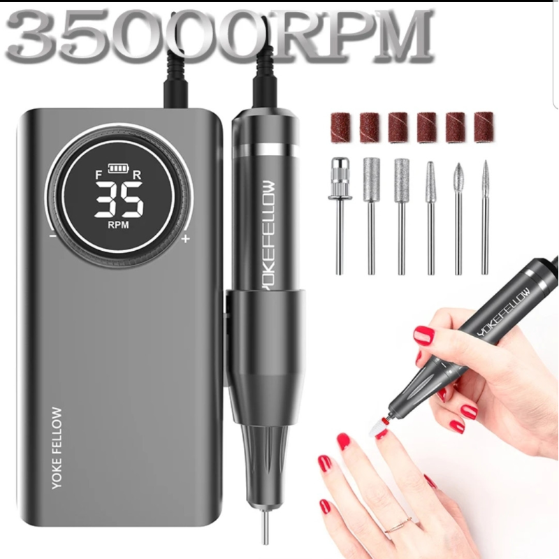 Портативна манікюрна машинка 30 ватів, 35000 об/хв. Акумулятор 2600 мА·год